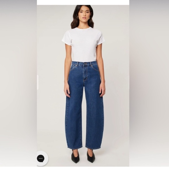 ROLLA’S Gigi Barrel Curved Leg Forever Blue Jeans Size 25 Free People Wide Leg - Picture 1 of 8